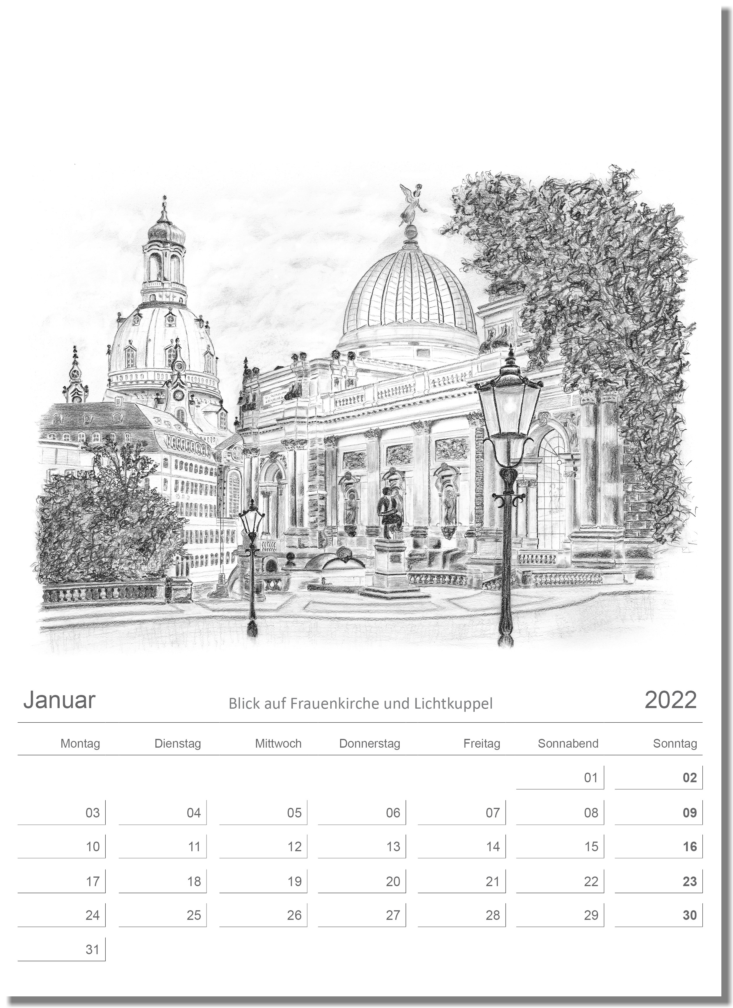 Kalender Dresden Januar 2022